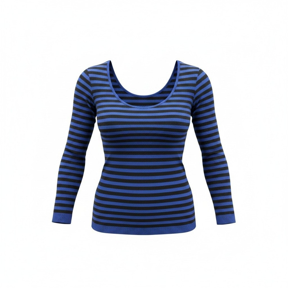 Jessica Simpson Striped Top Womens S Blue Black Excellent Long Sleeve Scoop Neck